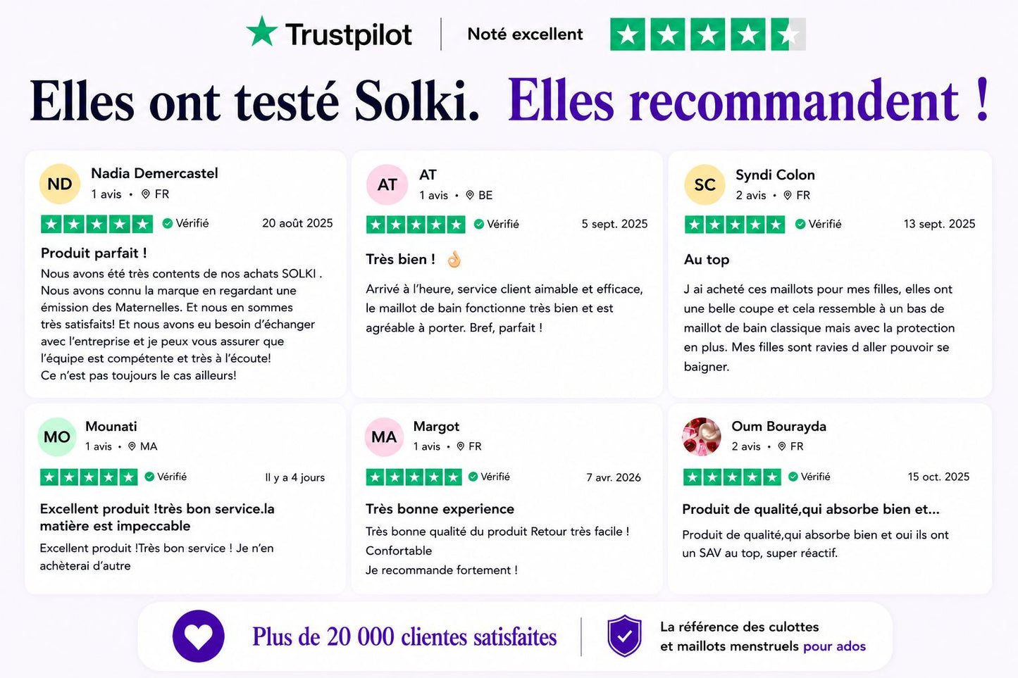 Témoignages de clientes satisfaites de leur culotte menstruelle Solki