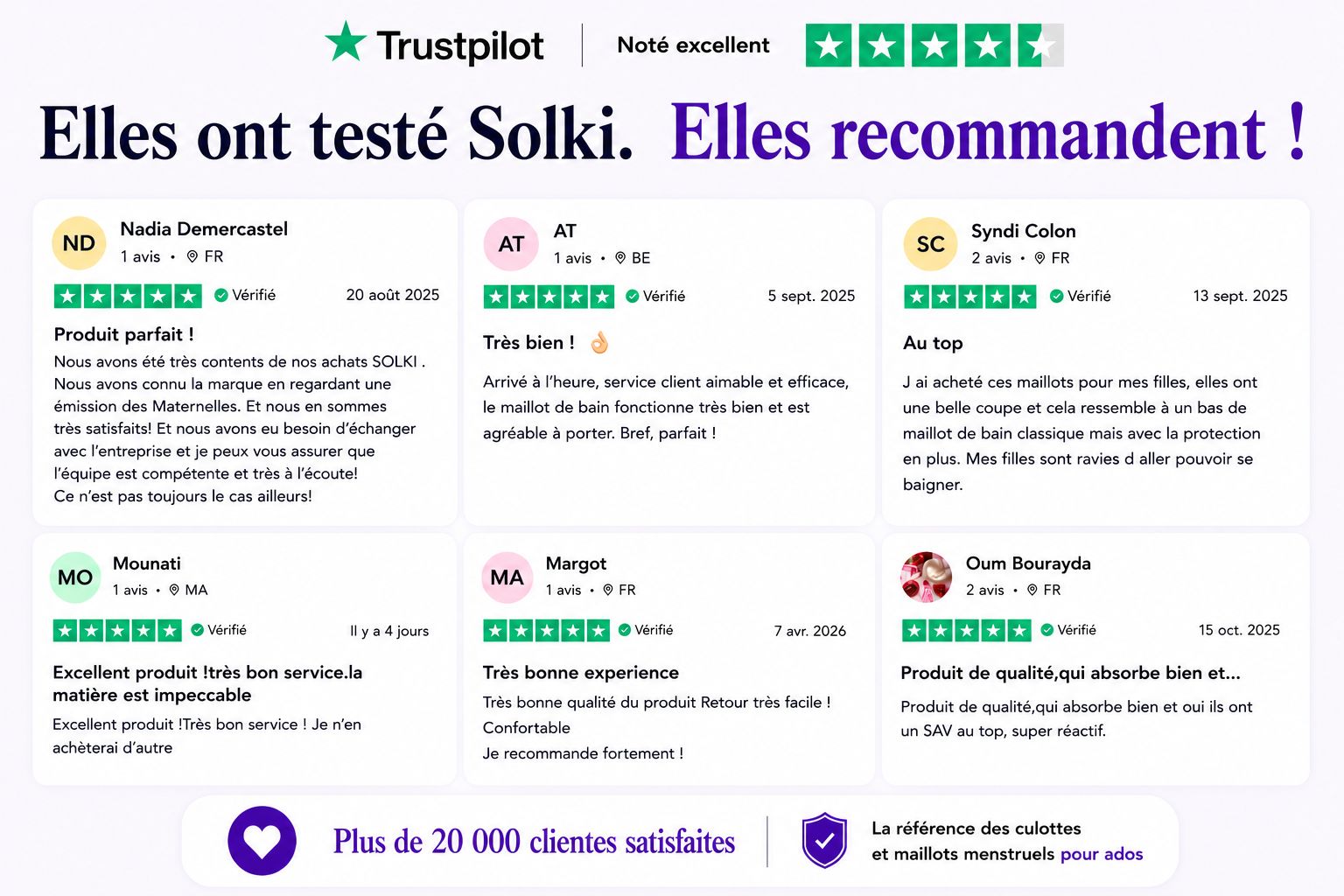 Témoignages de clientes satisfaites de leur culotte menstruelle Solki